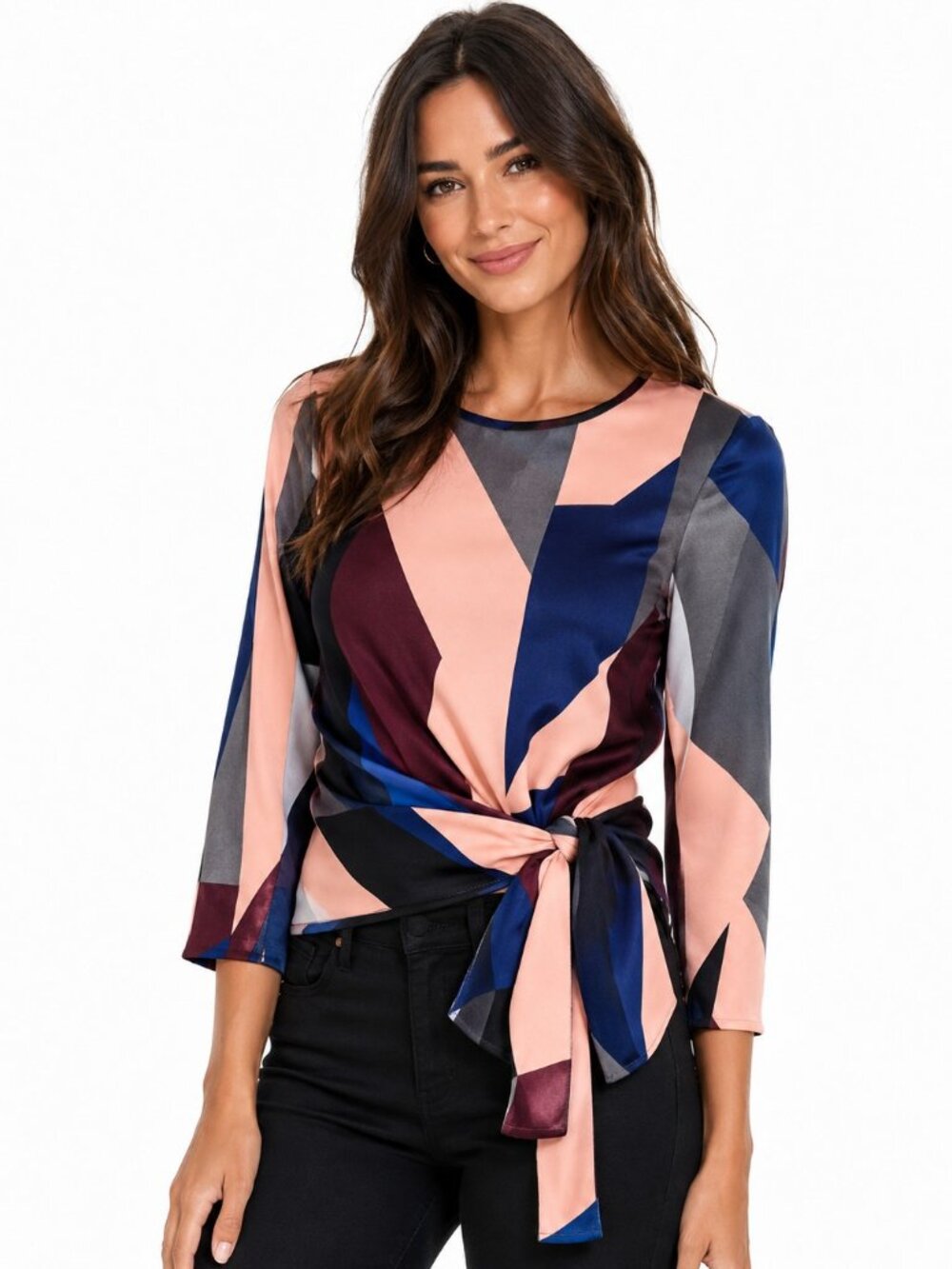 Zaikamoya Asymmetrical Color Block Top